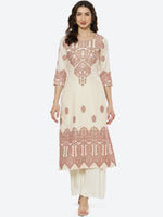 Thumbnail for Biba Women Off White Ethnic Motifs Printed Mirror Work Jacquard Anarkali Kurta - Distacart