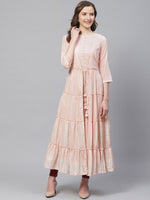 Thumbnail for Biba Women Peach-Coloured Printed Layered Tiered Anarkali Kurta - Distacart