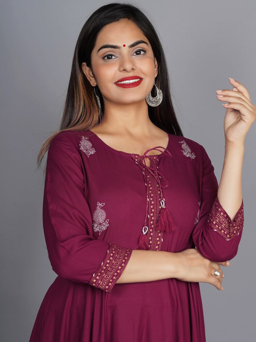 Kalini Women Maroon Floral Embroidered Anarkali Kurta - Distacart