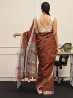 Thumbnail for Tikhi Imli Rust Abstract Woven Design Zari Saree - Distacart
