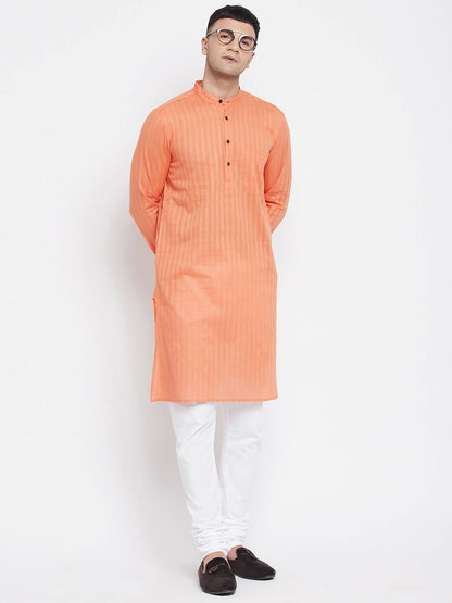 Even Apparels Orange Color Pure Cotton Men's Kurta With Band Collar - Distacart