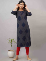 Thumbnail for Kalini Women Navy Blue & Gold Striped Rayon Straight Kurta - Distacart