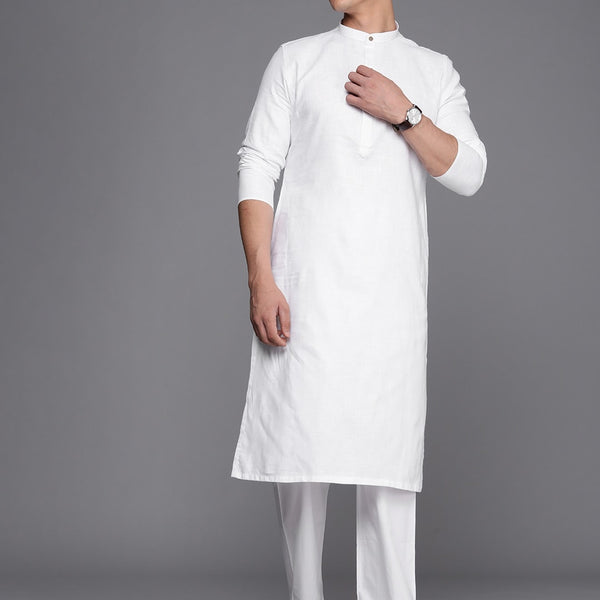 Manyavar Men White Solid Kurta with Pyjamas - Distacart