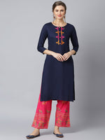 Thumbnail for Khushal K Women Navy Blue & Red Yoke Design Viscose Rayon Kurta with Palazzos - Distacart