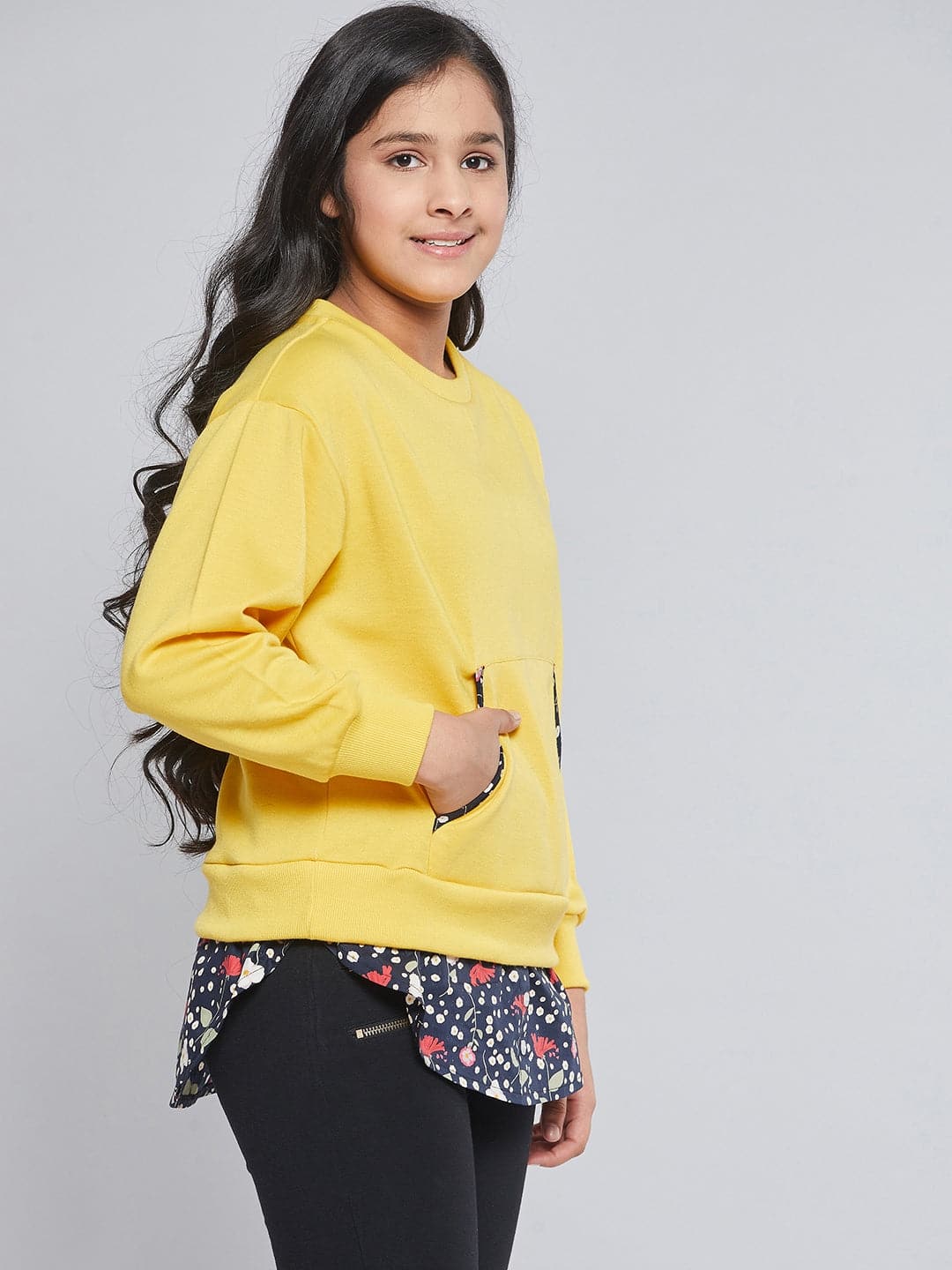 Lyush Yellow Fleece Half Shirt Sweatshirt For Girls - Distacart