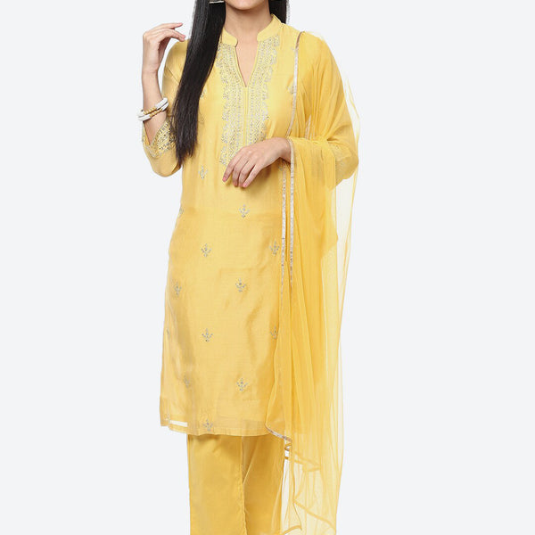 Biba Ethnic Motifs Embroidered Thread Work Kurta with Trousers & With Dupatta - Distacart
