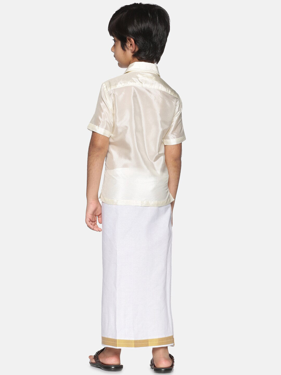 Sethukrishna Boys Cream-Coloured & Gold-Toned Shirt with Dhoti Set - Distacart