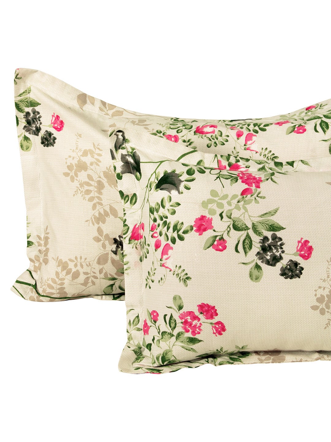 Story@home Ventura Cream & Green Floral 152 TC Cotton Queen Bedsheet with 2 Pillow Covers - Distacart