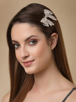 Thumbnail for Panash Women Gold-Toned & White Embellished Bow-Shaped Alligator Hair Clip - Distacart