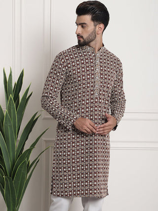 Sojanya Geometric Embroidered Mandarin Collar Kurta - Distacart