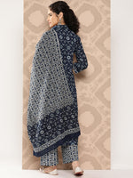 Thumbnail for Kalini Ethnic Motifs Printed Pleated Pure Cotton Kurta with Palazzos & Dupatta - Distacart