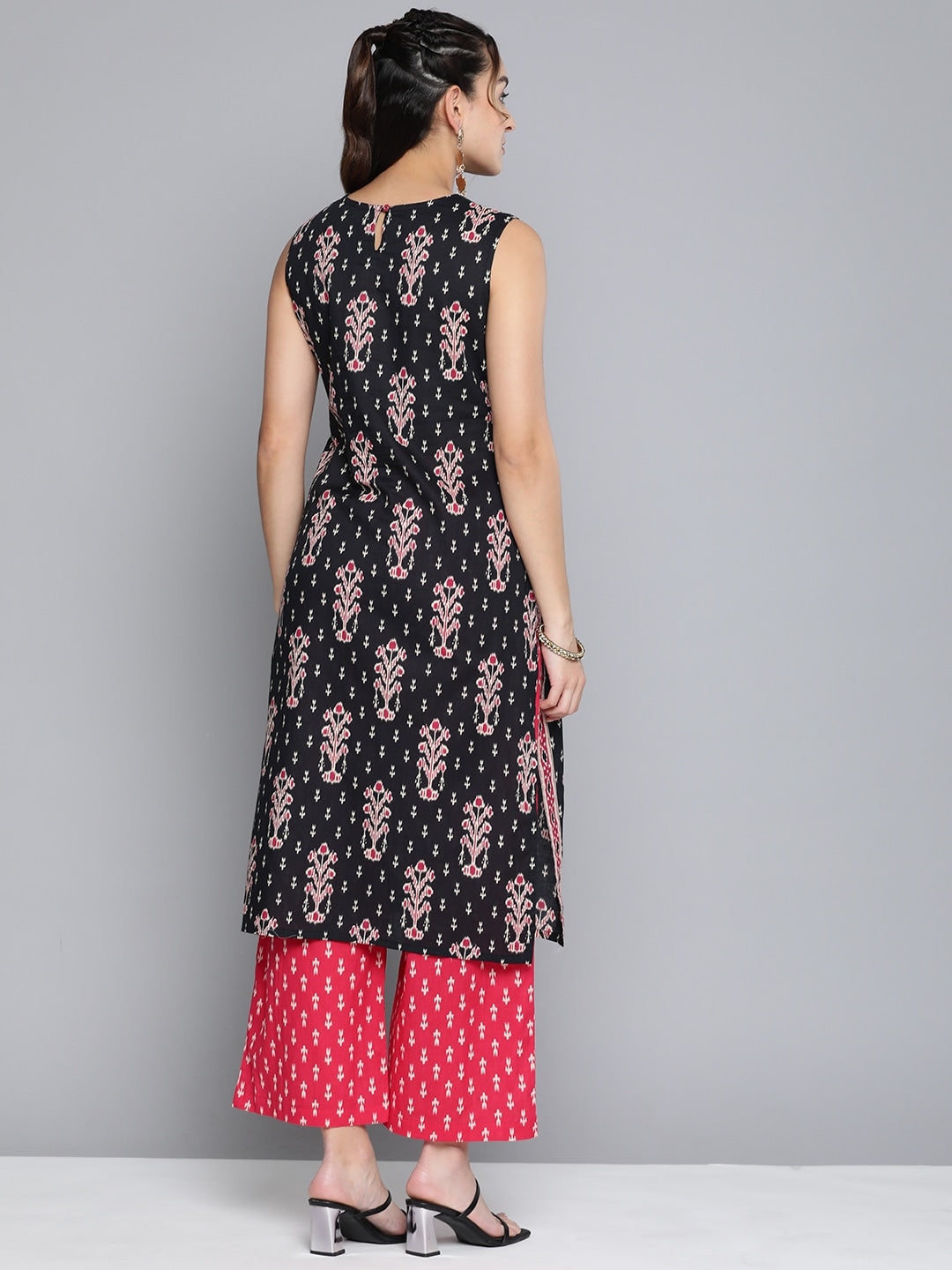 HERE&NOW Women Ethnic Motifs Printed Pure Cotton Kurta With Palazzos - Distacart