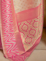 Thumbnail for Mitera Cream-Coloured & Pink Paisley Silk Blend Banarasi Saree - Distacart