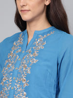 Thumbnail for Biba Women Blue Floral Yoke Design Gotta Patti A-Line Kurta - Distacart