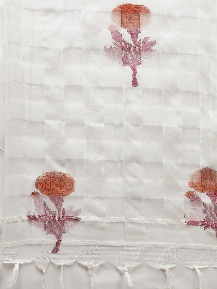 Yufta Women Pink And White Printed Kurta with Trouser & With Dupatta