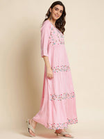 Thumbnail for Pink Chinon Floral Embroidered Dress - Nandani - Distacart