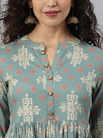 Thumbnail for Kalini Women Turquoise Blue & Beige Ethnic Motifs Printed Anarkali Kurta - Distacart