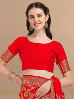 Thumbnail for Kalini Red & Golden Floral Zari Silk Blend Banarasi Saree - Distacart