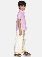 Thumbnail for Sethukrishna Boys Pink & White Solid Shirt with Veshti Set - Distacart