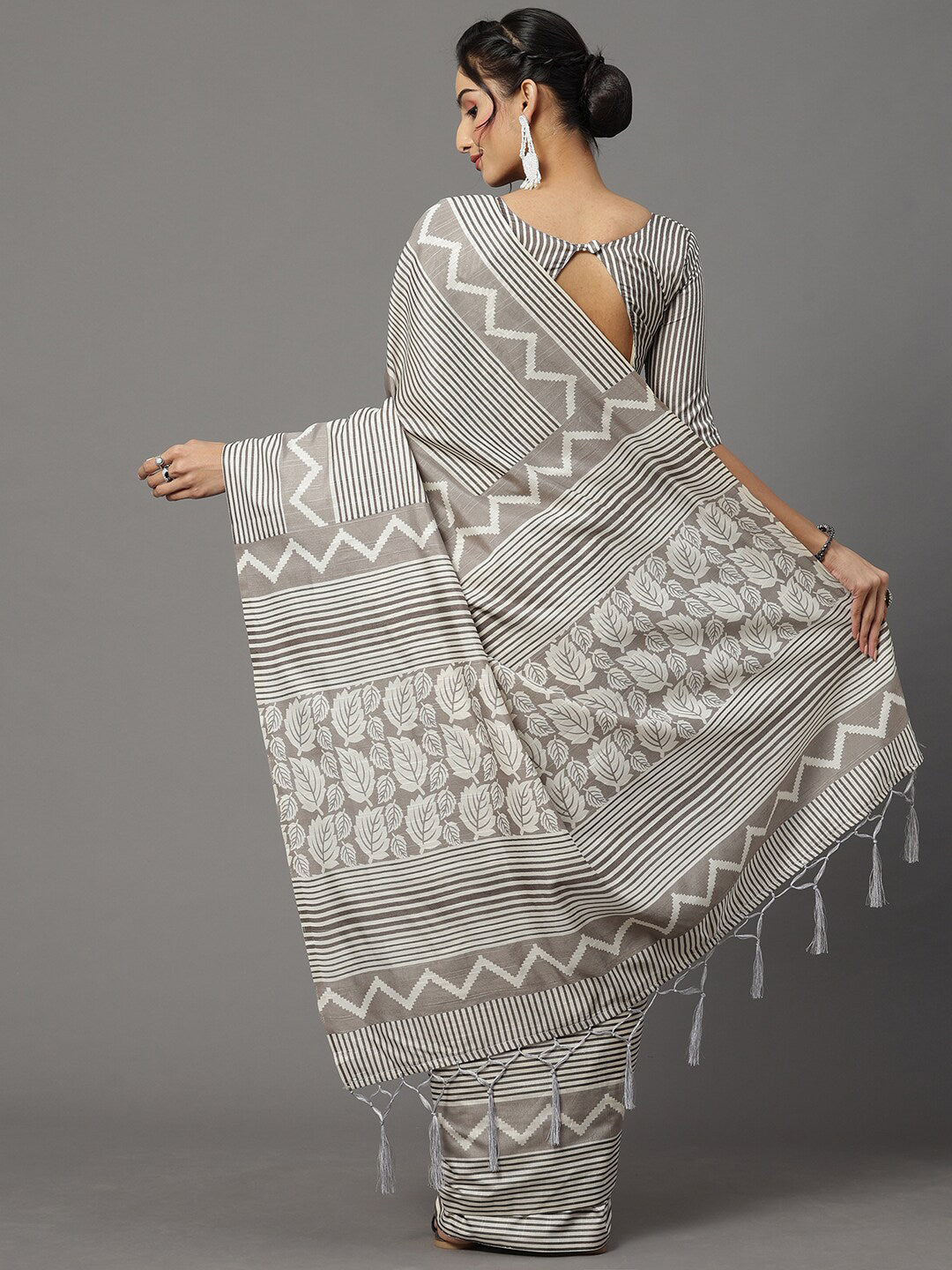 Mitera Grey & Off White Art Silk Bhagalpuri Saree - Distacart