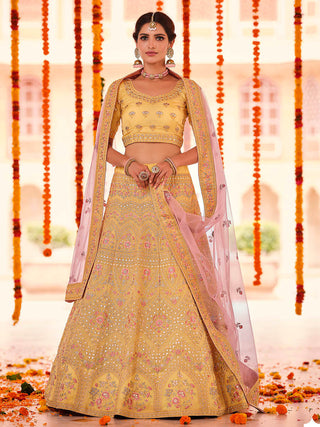 Myra Yellow Organza Embroidered Designer Lehenga - Distacart