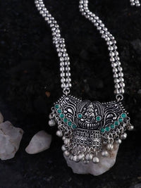Thumbnail for Mominos Fashion Johar Kamal Oxidised Laxmi Mata With Green Stones Long Necklace