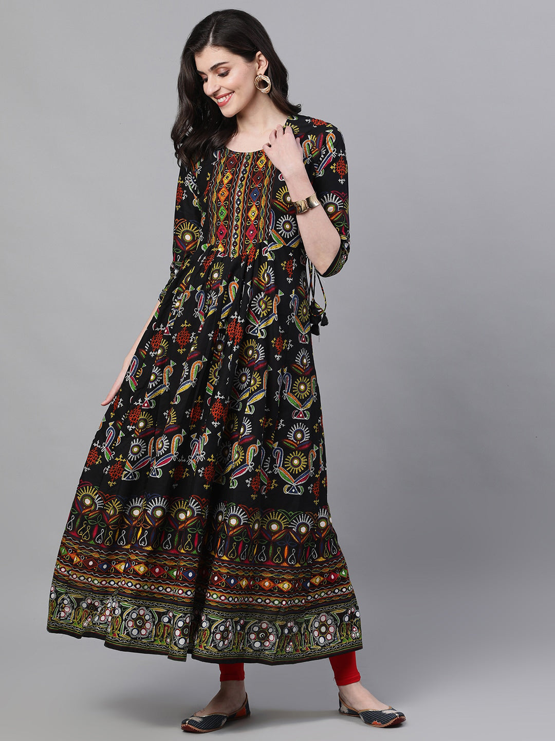 Ishin Women Black & Black Printed Anarkali Kurta - Distacart