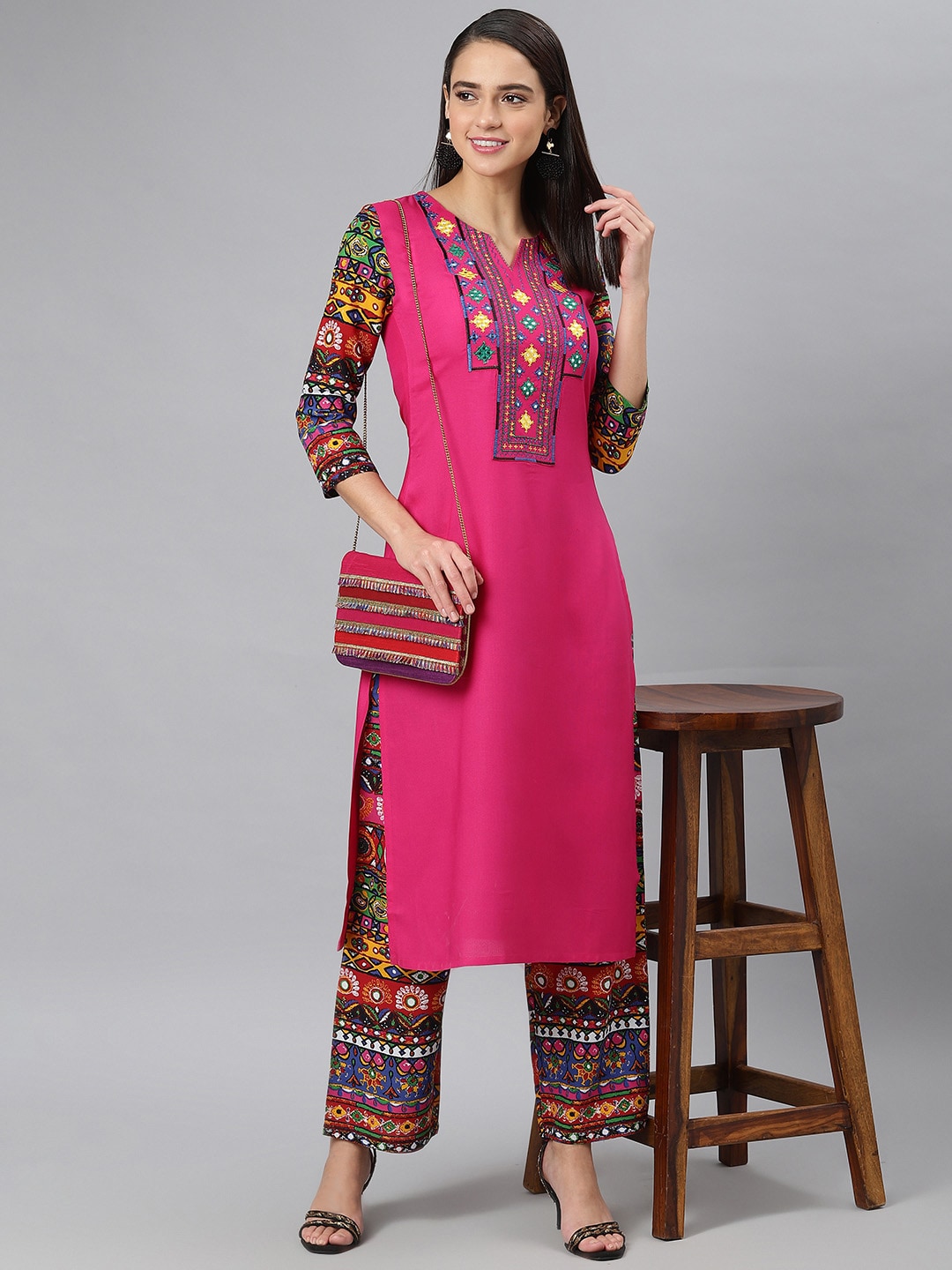 Khushal K Women Pink Yoke Design Kurta with Palazzos - Distacart