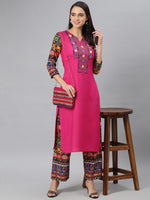 Thumbnail for Khushal K Women Pink Yoke Design Kurta with Palazzos - Distacart
