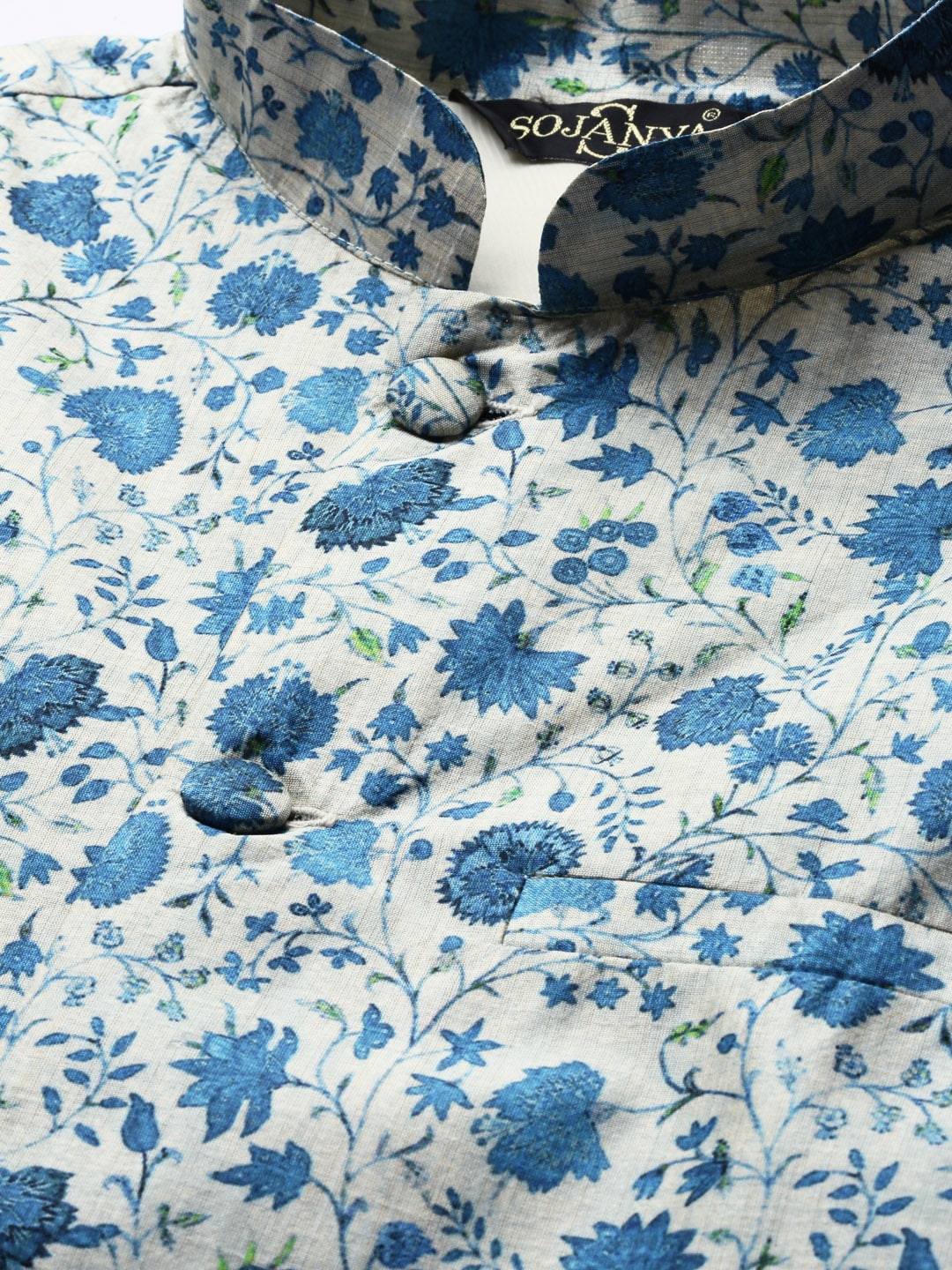 Sojanya Men Grey & Blue Solid Kurta Set with Nehru Jacket - Distacart