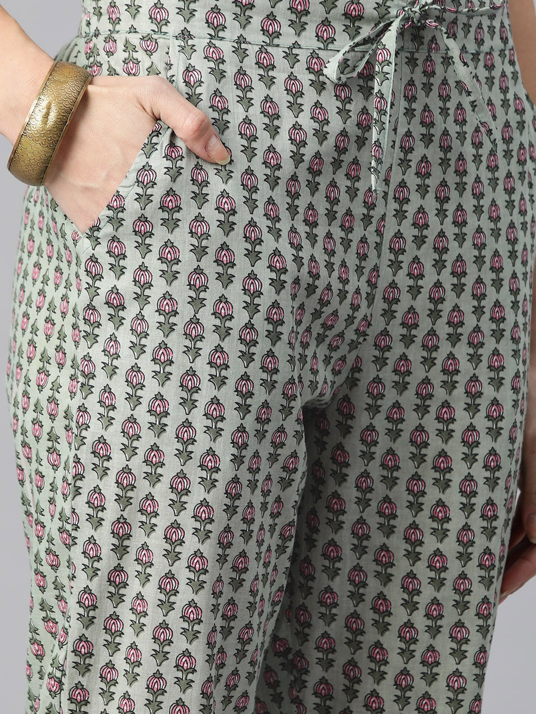 Kalini Women Green Floral Printed Gotta Patti Pure Cotton Kurta With Trousers & Dupatta - Distacart