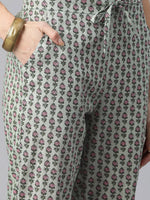 Thumbnail for Kalini Women Green Floral Printed Gotta Patti Pure Cotton Kurta With Trousers & Dupatta - Distacart