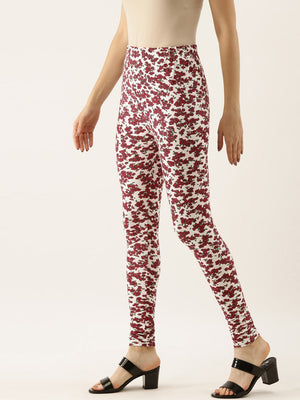 Souchii White & Red Printed Slim-Fit Ankle-Length Leggings - Distacart