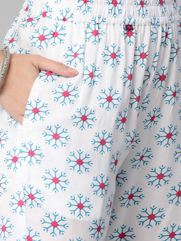 Kalini Ethnic Motifs Printed Notched Neck A-Line Kurta With Trousers - Distacart