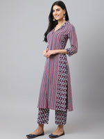 Thumbnail for Khushal K Striped Shawl Collar Straight Kurta with Palazzos - Distacart
