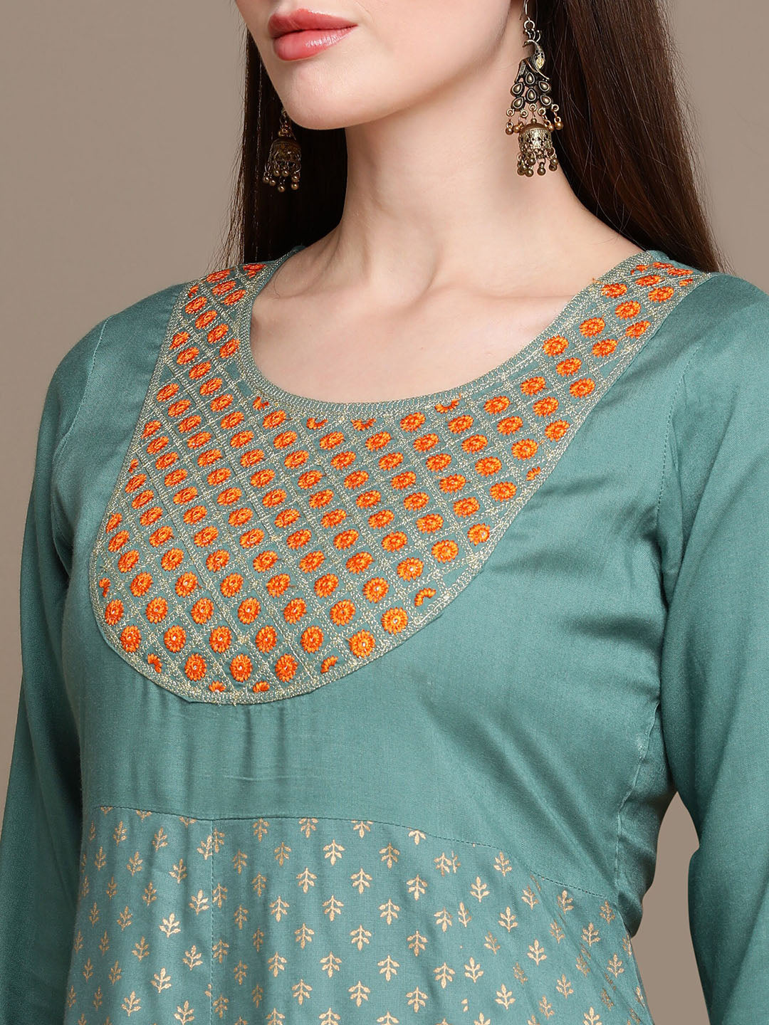 HERE&NOW Ethnic Motifs Embroidered Kurta with Trousers & Dupatta - Distacart