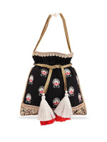 Thumbnail for Masq Black & White Embroidered Potli Clutch - Distacart