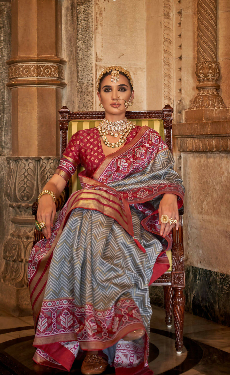 Silver Grey Banarasi Weaving, Ultra Aqua Finish, Zari Work Banarasi Silk Saree - Rath Kunti - Distacart