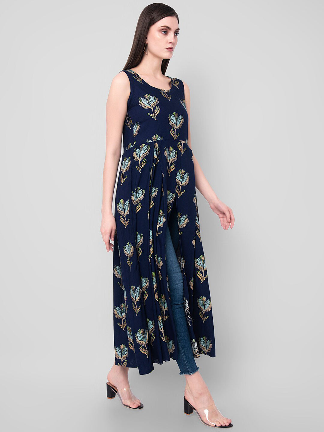 Kalini Women Blue Ethnic Motifs Printed A-Line Kurta - Distacart
