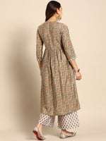 Thumbnail for Sangria Women Olive Green Floral Printed Empire Kurta with Trousers - Distacart