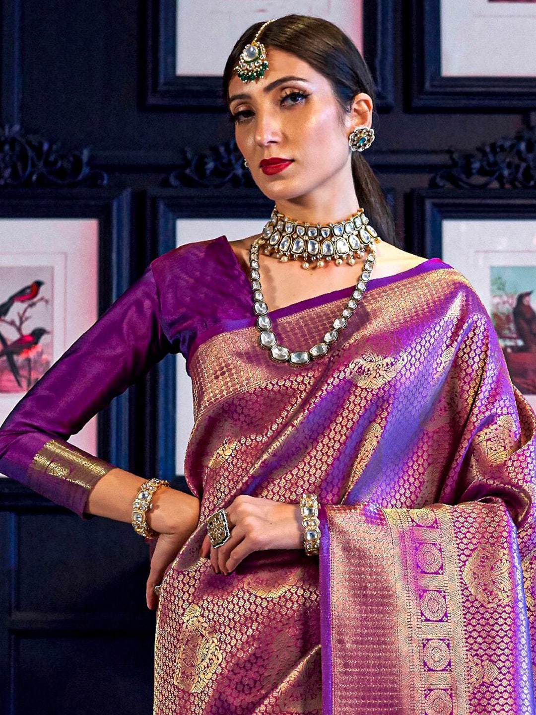 Mitera Purple Woven Design Kanjeevaram Silk Saree - Distacart