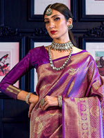 Thumbnail for Mitera Purple Woven Design Kanjeevaram Silk Saree - Distacart