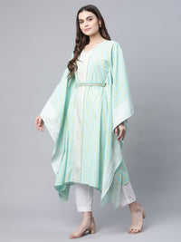 Thumbnail for Ahalyaa Women Sea Green Crepe Printed Kaftan Kurta - Distacart