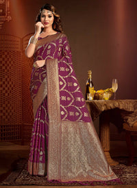 Thumbnail for Purple Silk Ethnic Motif Woven Design Saree with Unstitched Blouse Piece - Aachal - Distacart