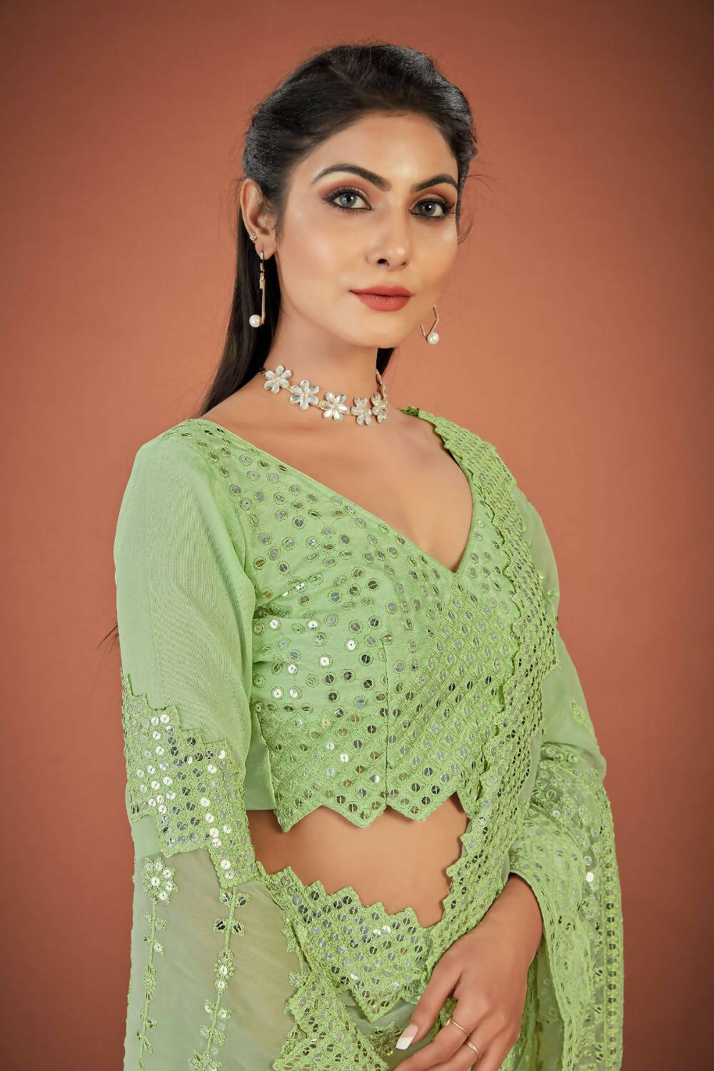 Vastrasky Green Georgette Designer Saree - Distacart