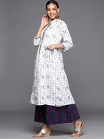 Thumbnail for Biba Women White & Navy Blue Ethnic Motifs Printed Kurta with Inner - Distacart