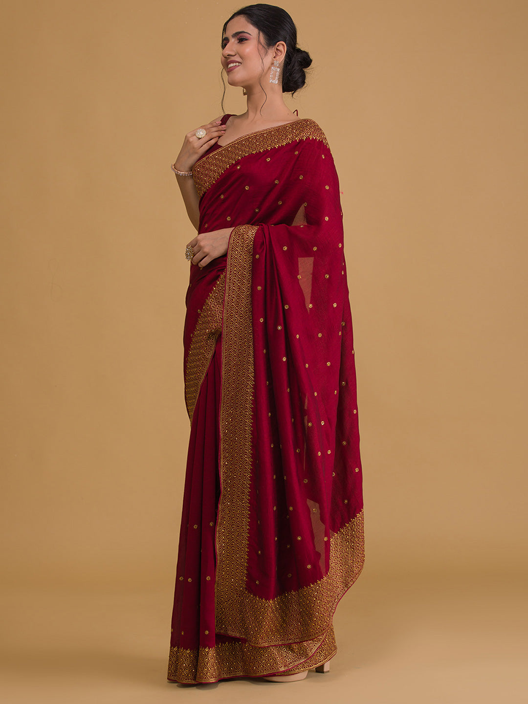 Koskii Maroon Ethnic Motifs Zari Saree - Distacart