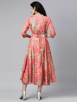 Thumbnail for Souchii Women Pink & Green Floral Layered A-Line Midi Dress - Distacart