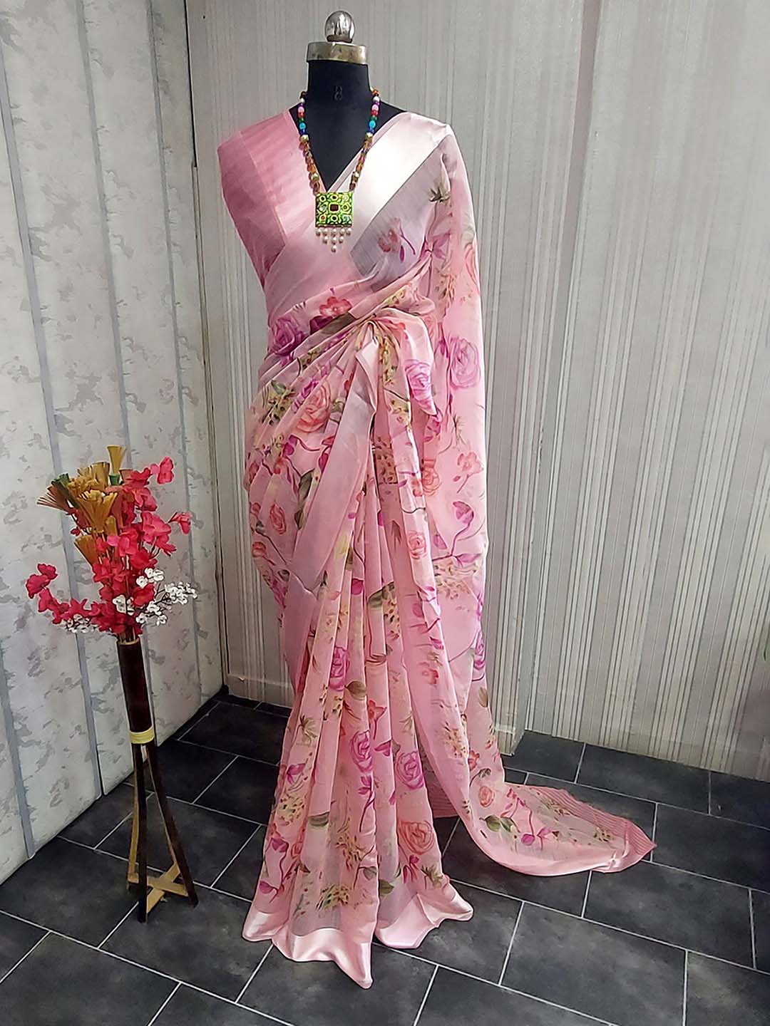 Kalini Floral Silk Cotton Saree - Distacart