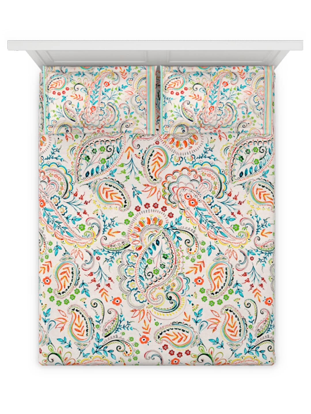 DDecor White & Turquoise Blue Motifs 140 TC Cotton Queen Bedsheet with 2 Pillow Covers - Distacart